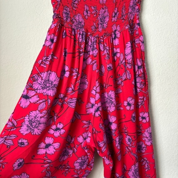 Boho Floral Print Strapless High Rise Wide Leg Full Length Jumpsuit - Picture 10 of 13